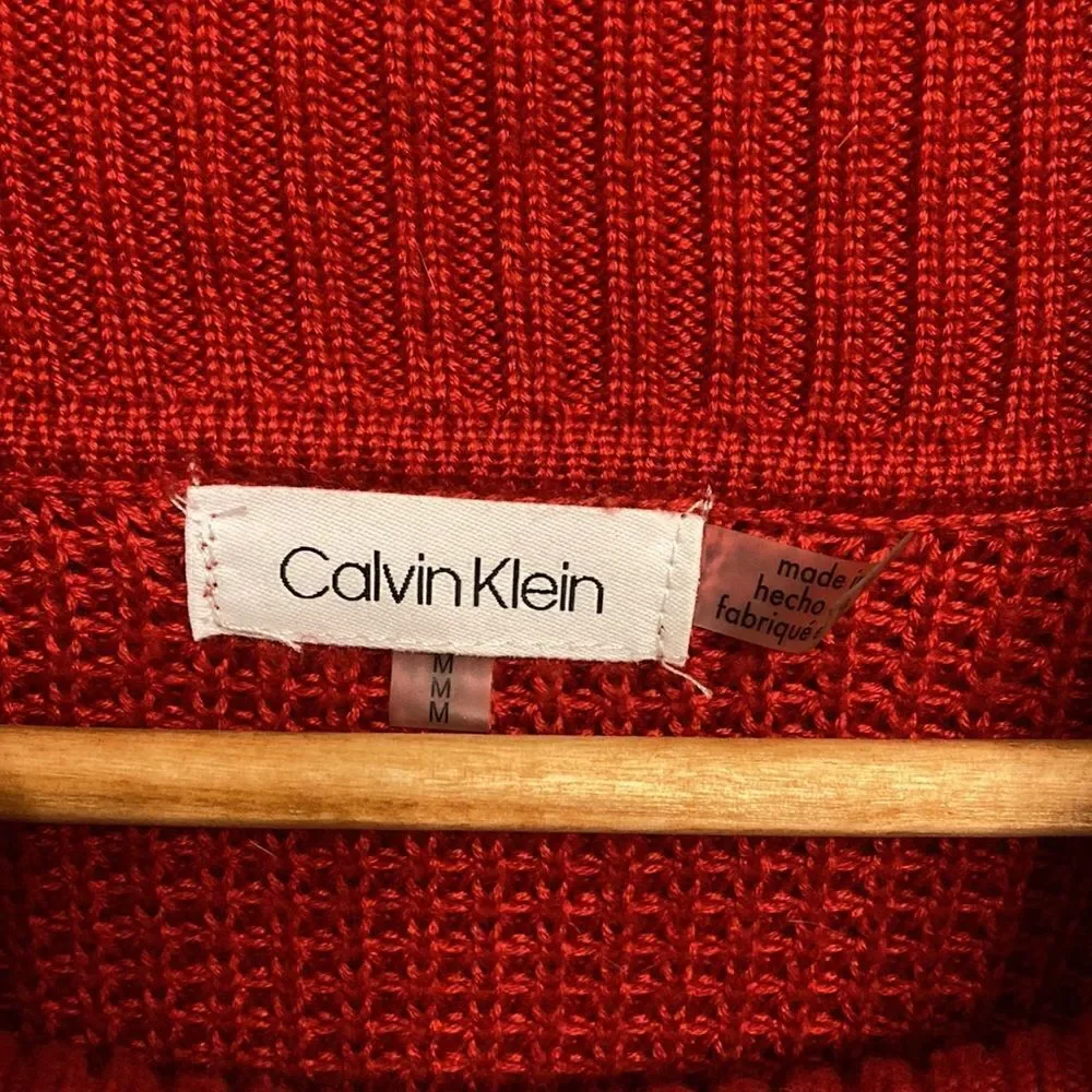 Red Waffle Knit Calvin Klein Cowlneck Sweater